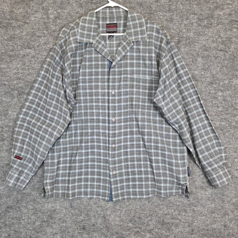 Vintage‎ Fubu Shirt Mens XL Blue Plaid Long Sleeve Button Up 90s Hip Hop